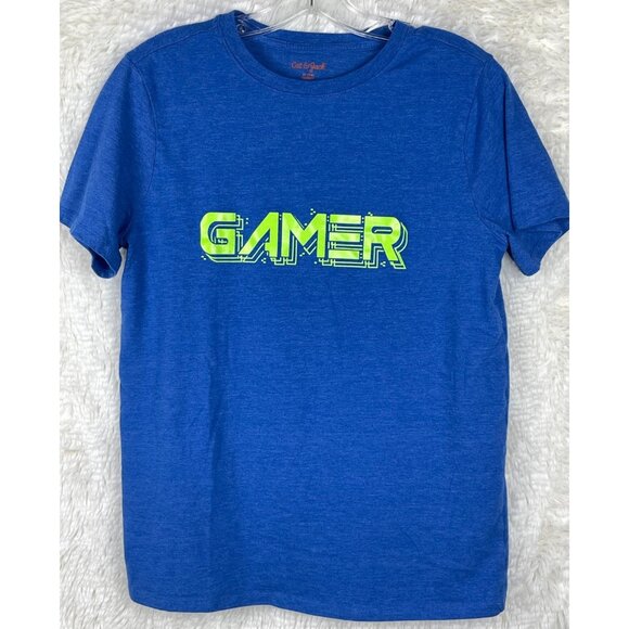 Cat & Jack Boys XL (16) Husky Blue Short Sleeve T-Shirt "Gamer" Green - Picture 1 of 4